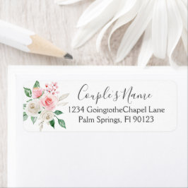 Floral bruiloft label Pinky Peach White Waterverf