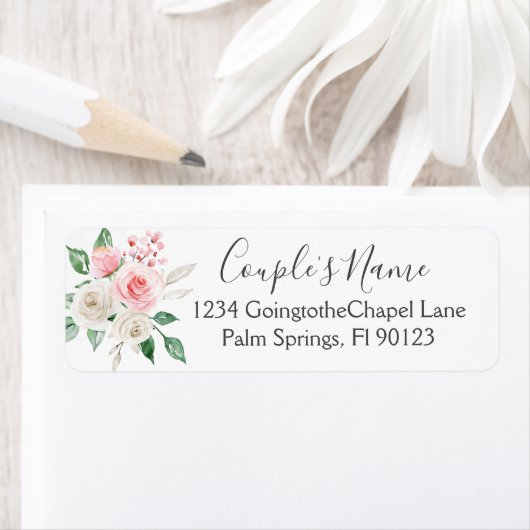 Floral bruiloft label Pinky Peach White Waterverf (Insitu)