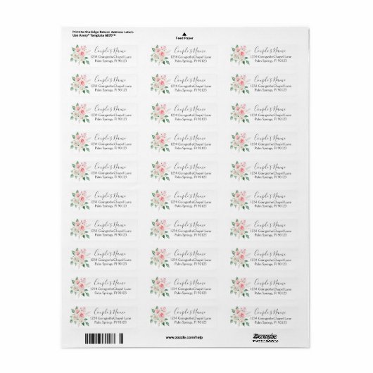 Floral bruiloft label Pinky Peach White Waterverf (Full Sheet)