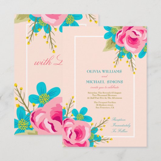 Floral bruiloft met bloemen kaart (Voorkant / Achterkant)