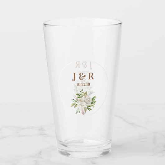 Floral bruiloft monogram glas (Achterkant)