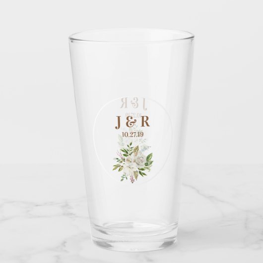 Floral bruiloft monogram glas (Voorkant)