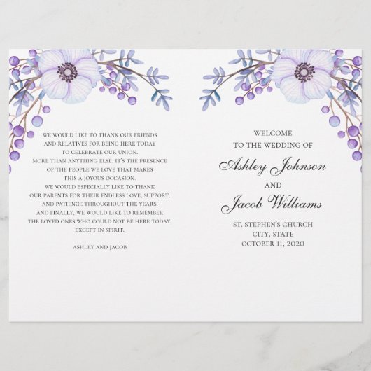 Floral bruiloft programma gevouwen. Paardenbloemen (Voorkant)