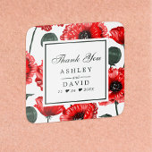 Floral bruiloft Rode papaverbloemen Dank je wel Vierkante Sticker