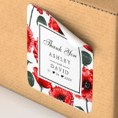 Floral bruiloft Rode papaverbloemen Dank je wel Vierkante Sticker