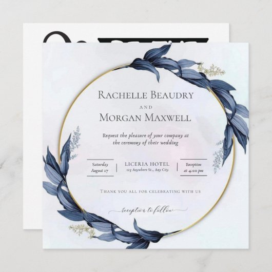 Floral bruiloft-uitnodiging kaart (Voorkant / Achterkant)