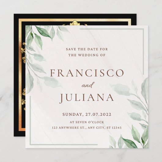 Floral bruiloft-uitnodigingskaart Opslaan datum Kaart (Voorkant / Achterkant)