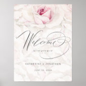 Floral bruiloft welkom heten Moderne roze Waterver Poster (Voorkant)