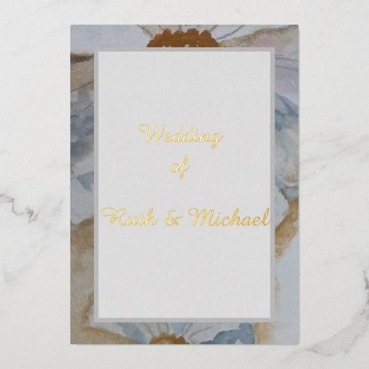 Floral bruiloft Witte en gouduitnodiging Folie Uitnodiging (Voorkant)