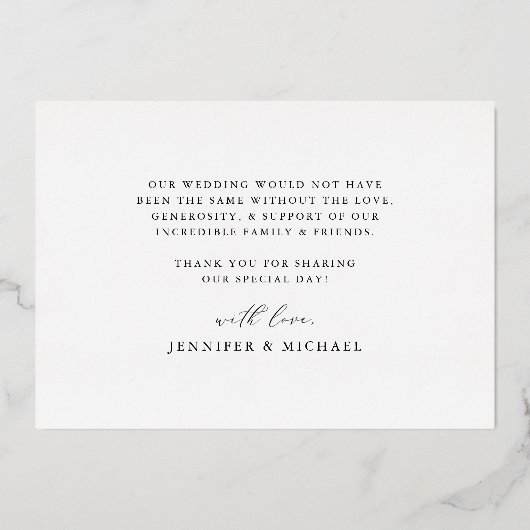 Floral bruiloft zwart-wit en goudvet Hartelijk dan Folie Uitnodiging (Achterkant)