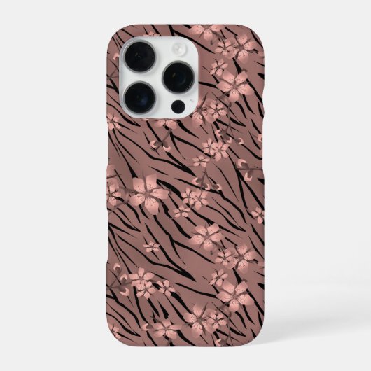 Floral, bruin, tijgerpatroon iPhone hoesje (Achterkant)