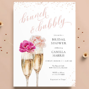 Floral Brunch & Bubble Bridal Shower Invitation Kaart