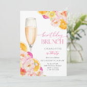 Floral Brunch & Bubbly Verjaardagsbrunch Kaart (Staand voorkant)