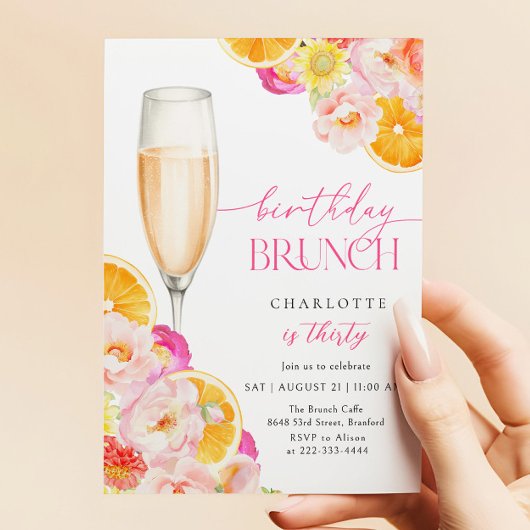 Floral Brunch & Bubbly Verjaardagsbrunch Kaart
