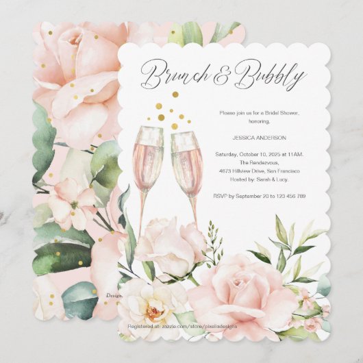 Floral Brunch en bubbelig roze mimosa in Kaart (Voorkant / Achterkant)