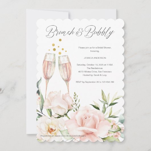 Floral Brunch en bubbelig roze mimosa in Kaart (Voorkant)