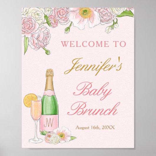 Floral Brunch en Bubble Baby Brunch Welcome Poste Poster (Voorkant)