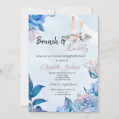 Floral Brunch en Bubble Blue Vrijgezellenfeest Kaart (Voorkant)