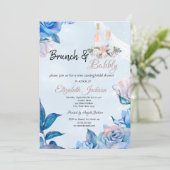 Floral Brunch en Bubble Blue Vrijgezellenfeest Kaart (Staand voorkant)