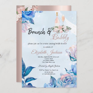 Floral Brunch en Bubble Blue Vrijgezellenfeest Kaart