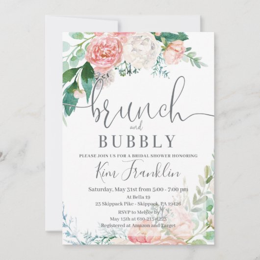Floral Brunch en Bubble Bridal Shower Invitations Aankondiging (Voorkant)