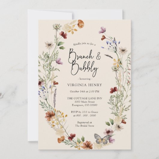 Floral Brunch en Bubble Invitation Kaart (Voorkant)
