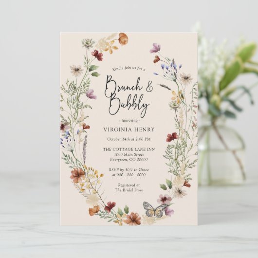 Floral Brunch en Bubble Invitation Kaart (Staand voorkant)