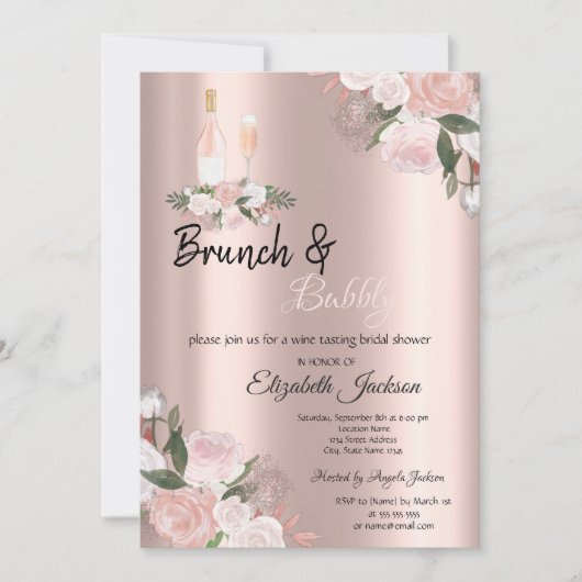 Floral Brunch en Bubble Vrijgezellenfeest Kaart (Voorkant)