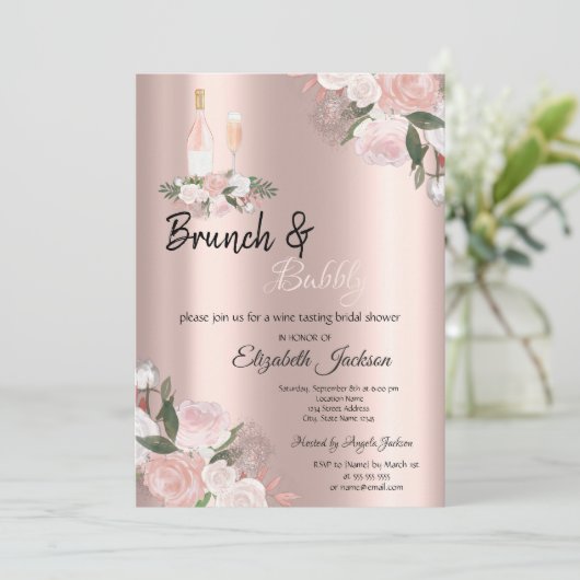 Floral Brunch en Bubble Vrijgezellenfeest Kaart (Staand voorkant)