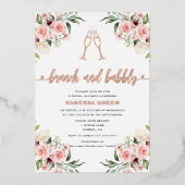 Floral Brunch en Bubble Vrijgezellenfeest Roos Gol Folie Uitnodiging (Voorkant)