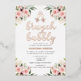 Floral Brunch en Bubble Vrijgezellenfeest Roos Gol Folie Uitnodiging