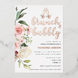 Floral Brunch en Bubble Vrijgezellenfeest Roos Gol Folie Uitnodiging