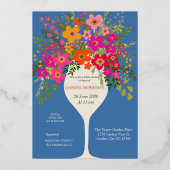 Floral Brunch wijnglas Vrijgezellenfeest Folie Uitnodiging (Voorkant)