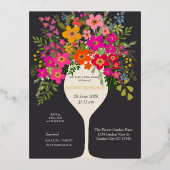 Floral Brunch wijnglas Vrijgezellenfeest Folie Uitnodiging Briefkaart (Voorkant)