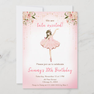Floral Brunette Hair Ballerina Birthday Kaart