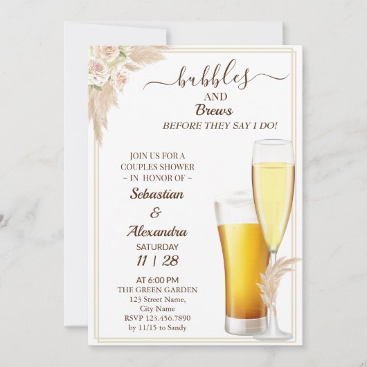 Floral Bubbles en Breedparen Shower Invitation Kaart (Voorkant)