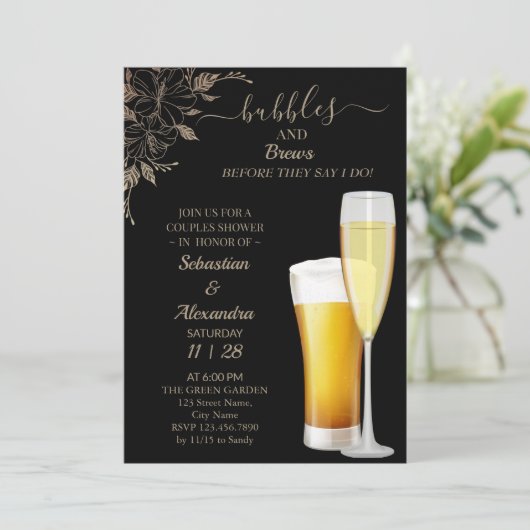 Floral Bubbles en Breedparen Shower Invitation Kaart (Staand voorkant)
