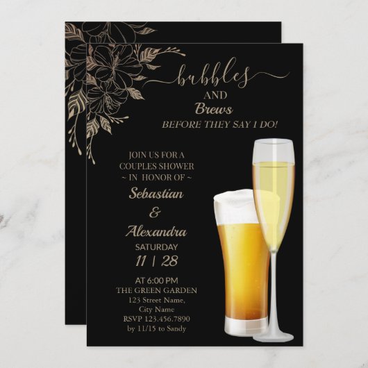 Floral Bubbles en Breedparen Shower Invitation Kaart (Voorkant / Achterkant)