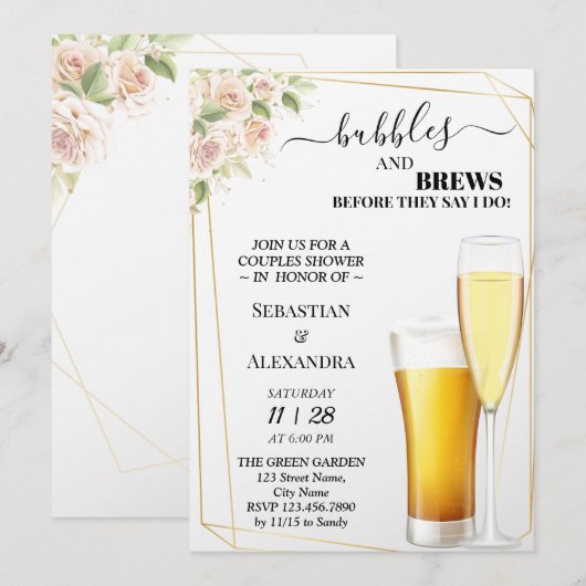 Floral Bubbles en Breedparen Shower Invitation Kaart (Voorkant / Achterkant)