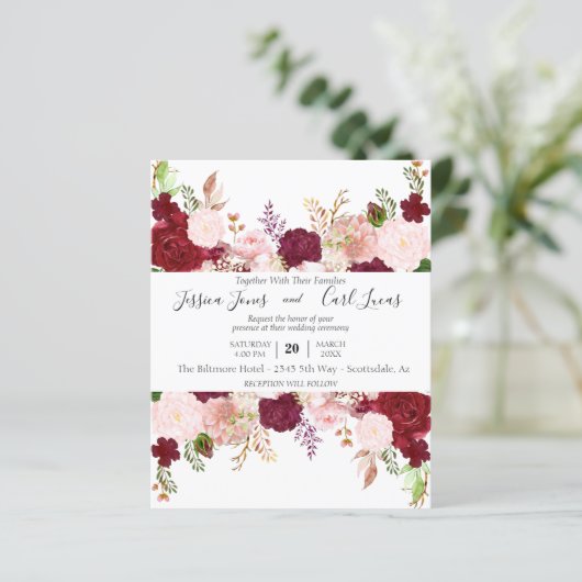 Floral budget blush Pink Burgundy Waterverf (Staand voorkant)