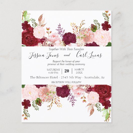 Floral budget blush Pink Burgundy Waterverf (Voorkant)