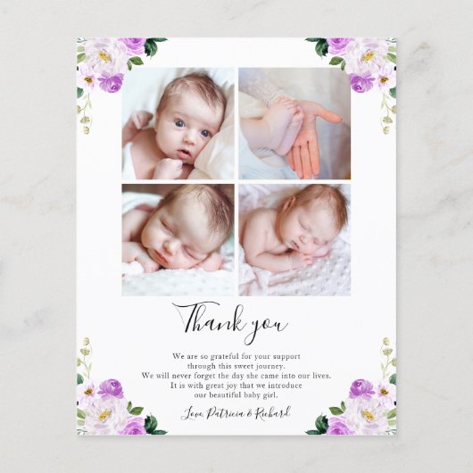 Floral Budget Geboortedatum Aankondiging Hartelijk (Achterkant)