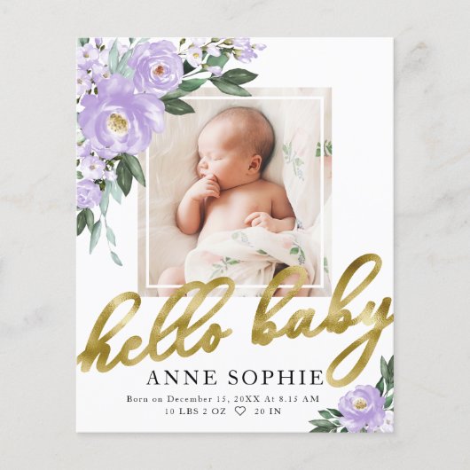 Floral Budget Geboortedatum Aankondiging Hartelijk (Voorkant)