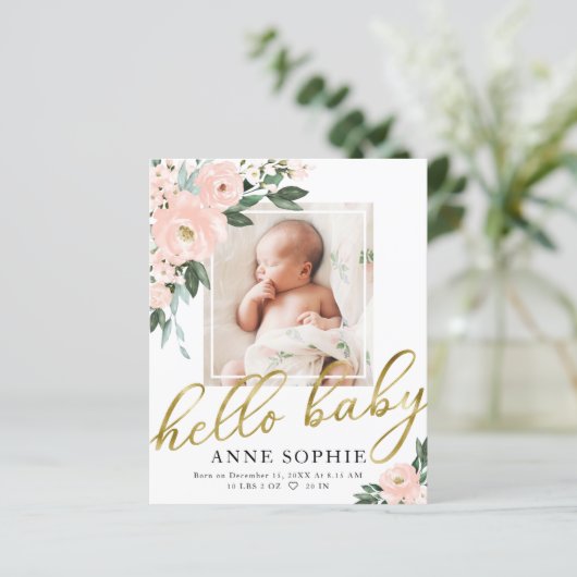 Floral Budget Geboortedatum Aankondiging Hartelijk (Staand voorkant)