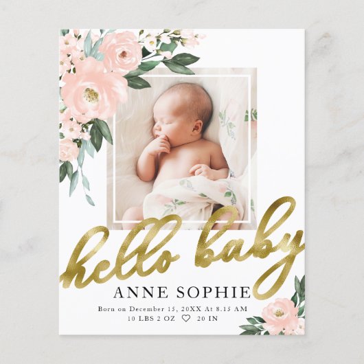 Floral Budget Geboortedatum Aankondiging Hartelijk (Voorkant)