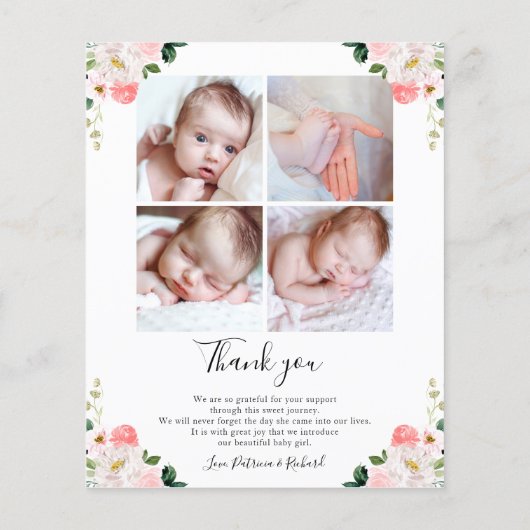 Floral Budget Geboortedatum Aankondiging Hartelijk (Achterkant)