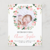 Floral Budget Geboortedatum Aankondiging Hartelijk (Voorkant)