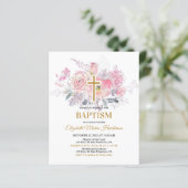 Floral/BUDGET-Girl Baptism Invitation. (Staand voorkant)