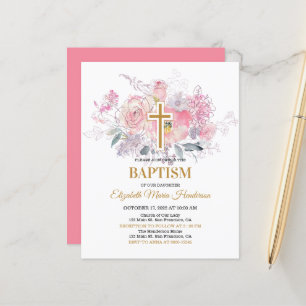 Floral/BUDGET-Girl Baptism Invitation.