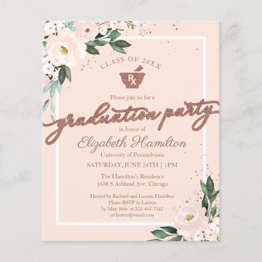 Floral Budget Invitation Pharmacy Afstudeerder Par (Voorkant)